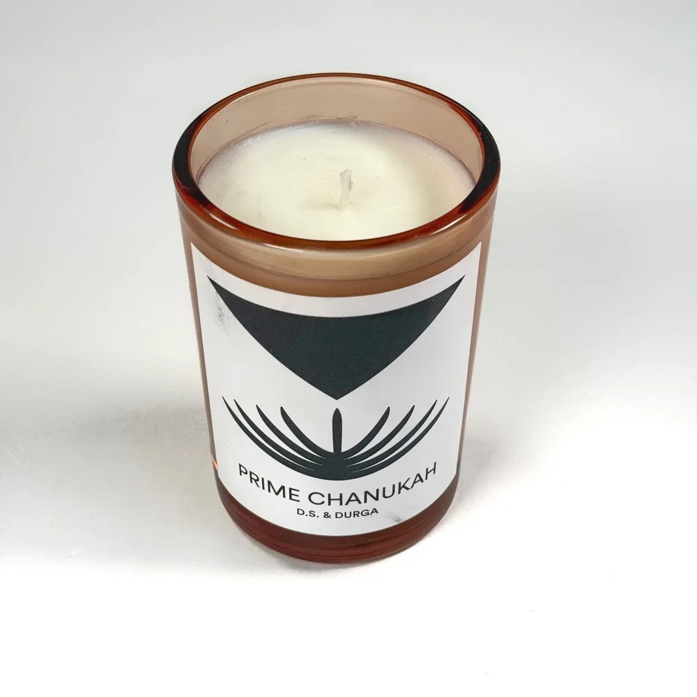 D.S. & Durga Prime Chanukah Scented Candle Amber Glass Vessel 7oz unburned